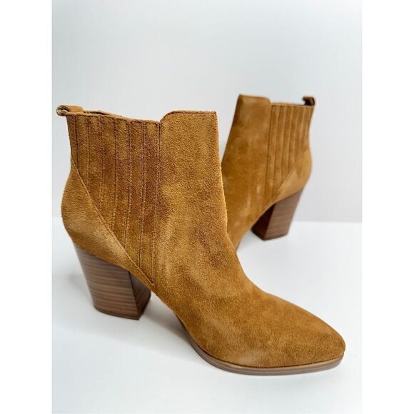Marc Fisher Ankle Boots Womens Size 6.5 Tan Block Heel Suede Leather Booties New - Picture 5 of 10